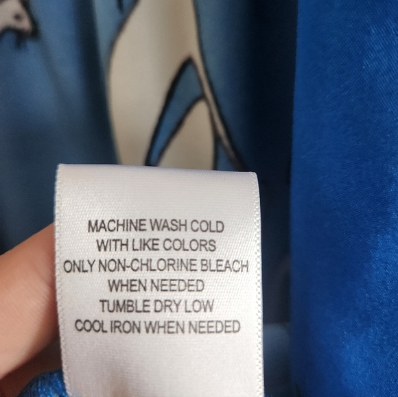 Modcloth S/M Blue White Cat Print Breezy Bliss Kimono Cover-up Silky Blouse - Picture 5 of 7